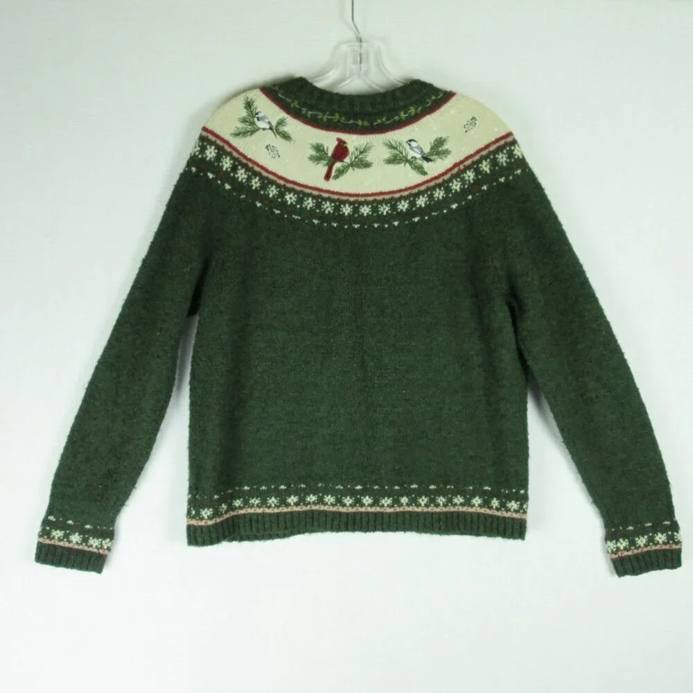 Croft and Borrow Silk Blend Women's Zip Up Sweater Size M Fair Isle Cardinal